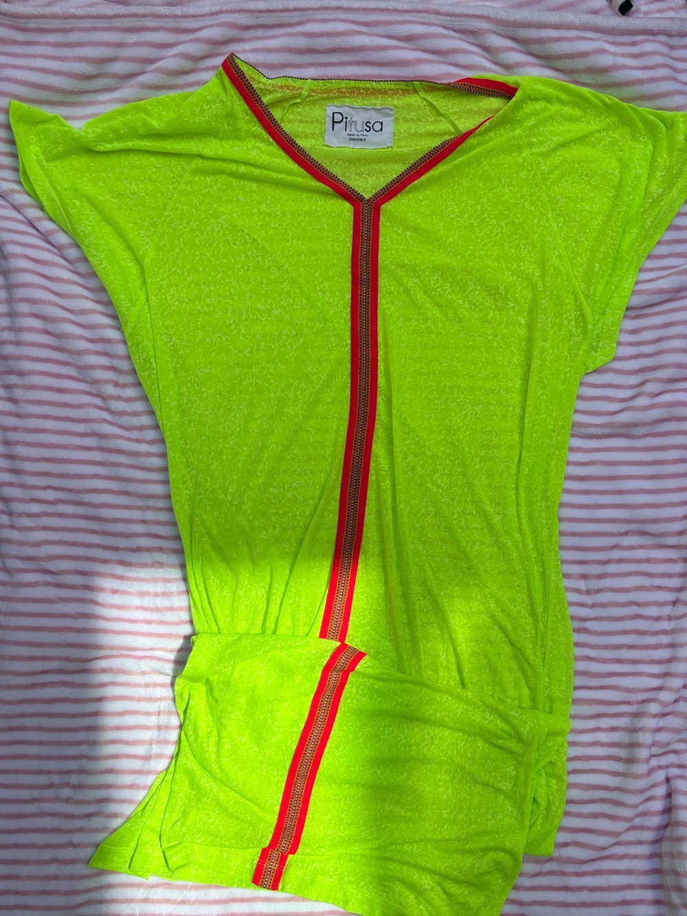 Pitusa Neon Lime Beach Cover up with Red Zip Trim